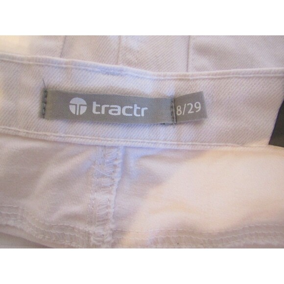 Tractr Jeans NWT White Flare Denim Cotton Mid Rise Slim Fit Raw Hem Size 8 29 - Picture 7 of 10